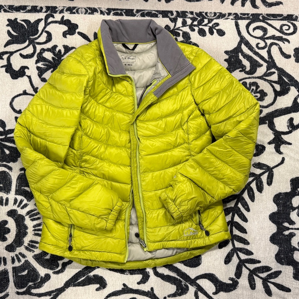 L.L. Bean Chartreuse Quilted Jacket with Gray Accents